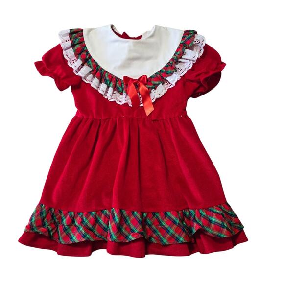 Other Other - Girls Red Holiday Ruffle Dress with Plaid Trim